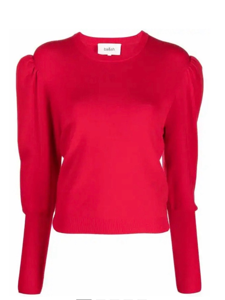 Ba&Sh Red Sady Puff-Sleeve Sweater L